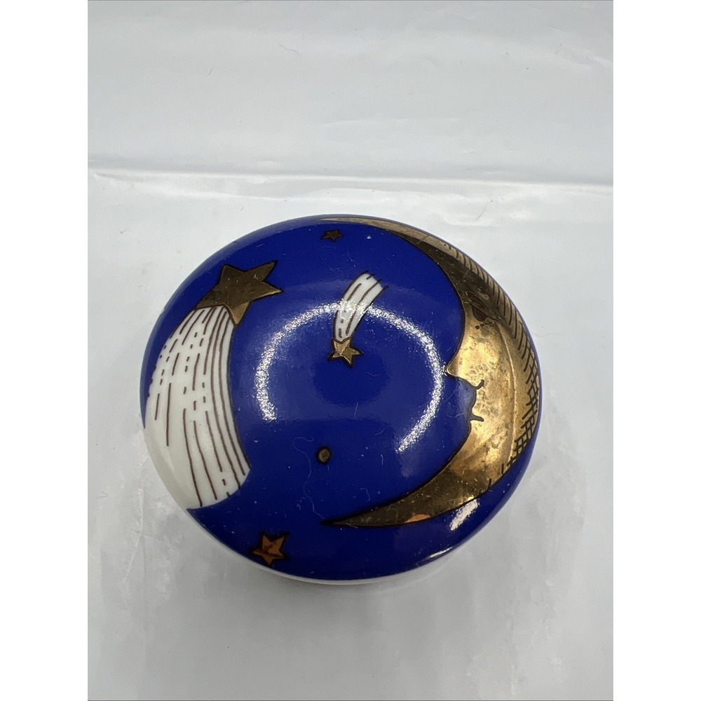 Vtg Department 56 Celestial Ceramic Trinket Box Moon Stars Cobalt Blue Japan